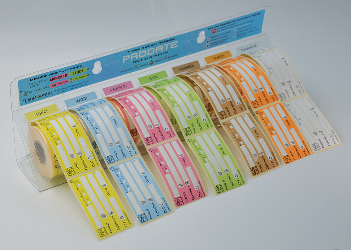 étiquettes prodate de Sanipousse pour les plats témoins